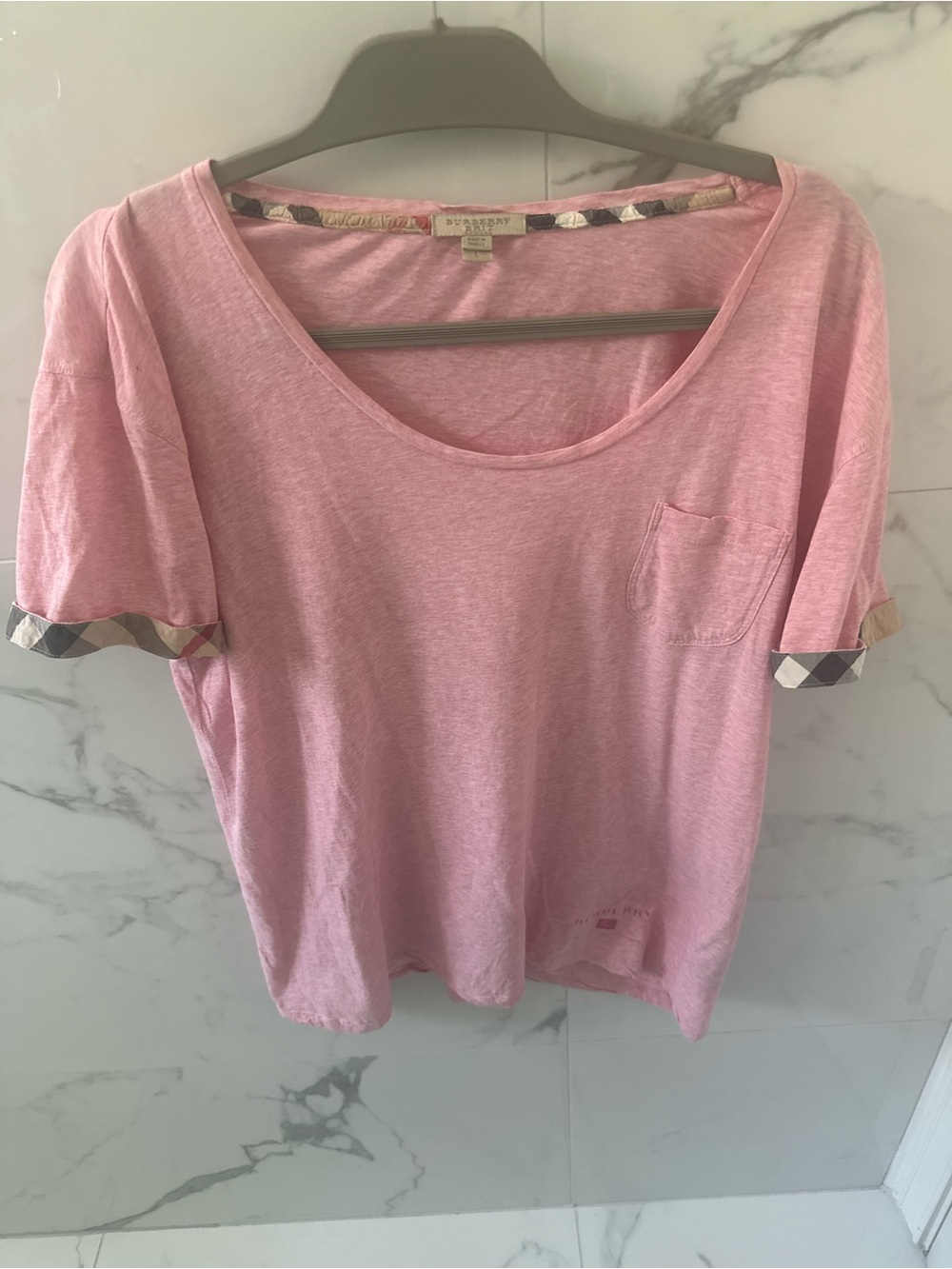 Burberry Pink Short-Sleeve Tee with Check Trim